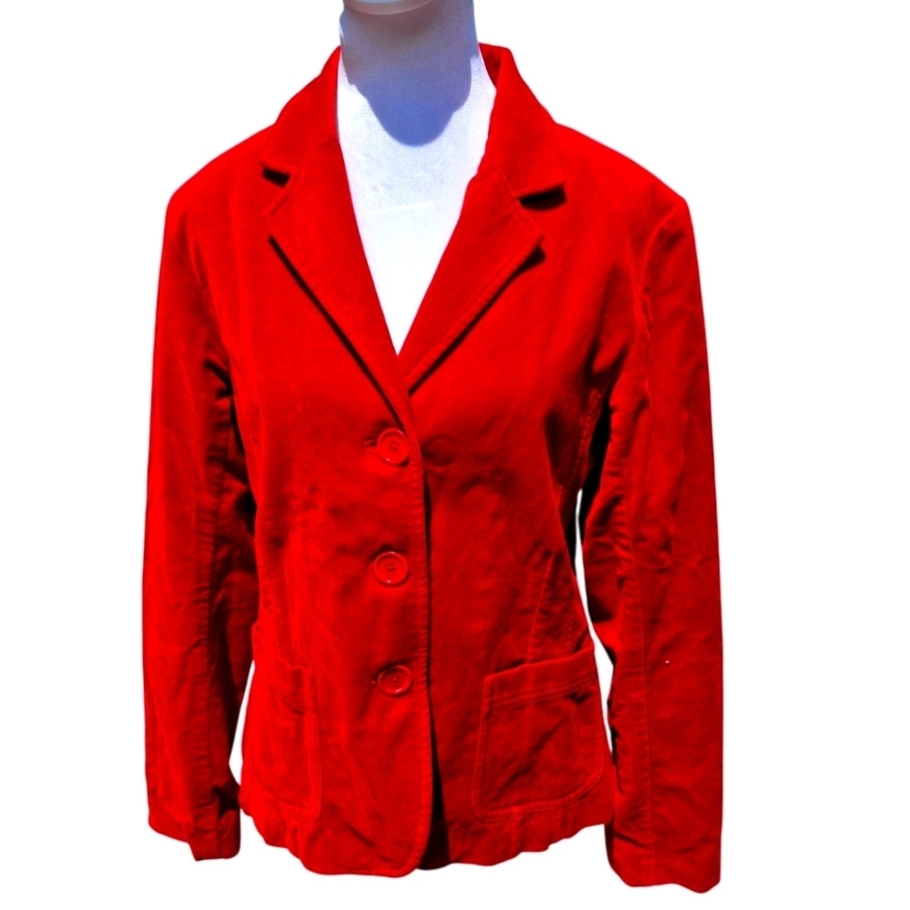 Boden Structured Red Cotton-Velvet Blazer   Vintage Women Size UK14 / US 8-10